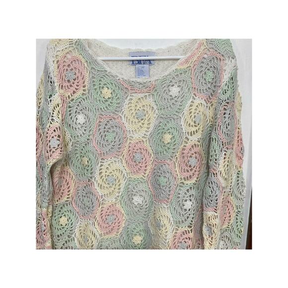 VTG BFA Classics Medallion Crochet Pastel Pullover Long Sleeve Sweater Size XL - Picture 3 of 6